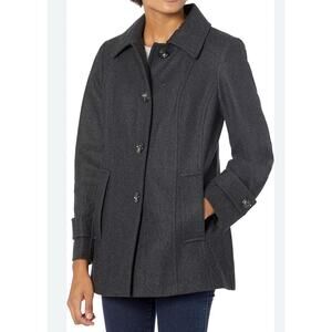 Women's PL London Fog Wool Blend Dark Charcoal Button Front Pea Coat Medium EUC